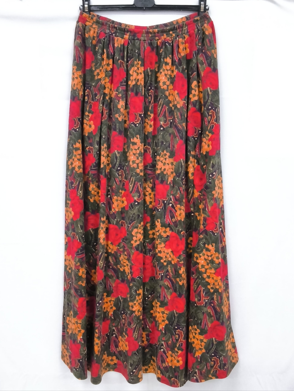 Vintage "Clothes Call" Floral Midi Skirt – Earthy Red & Amber Autumnal Print